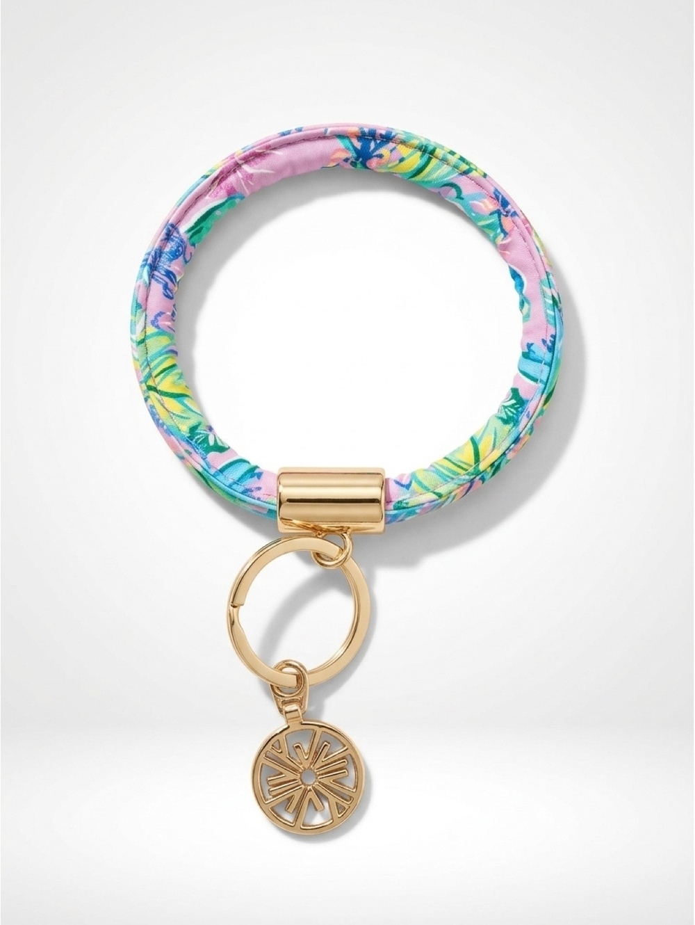 Lilly Pulitzer Round Key Chain vibrant floral print gold-tone hardware